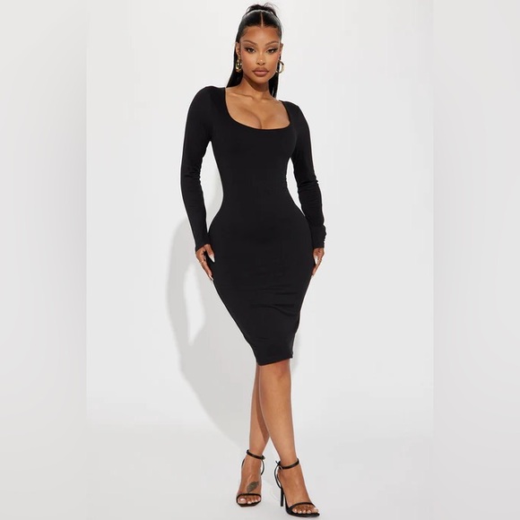 Fashion Nova Dresses & Skirts - Fashion Nova Hadley Black Double Lined Long Sleeve Midi Dress Size Large
